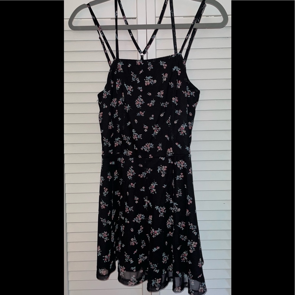 Xhilaration Black floral design short dress size M
